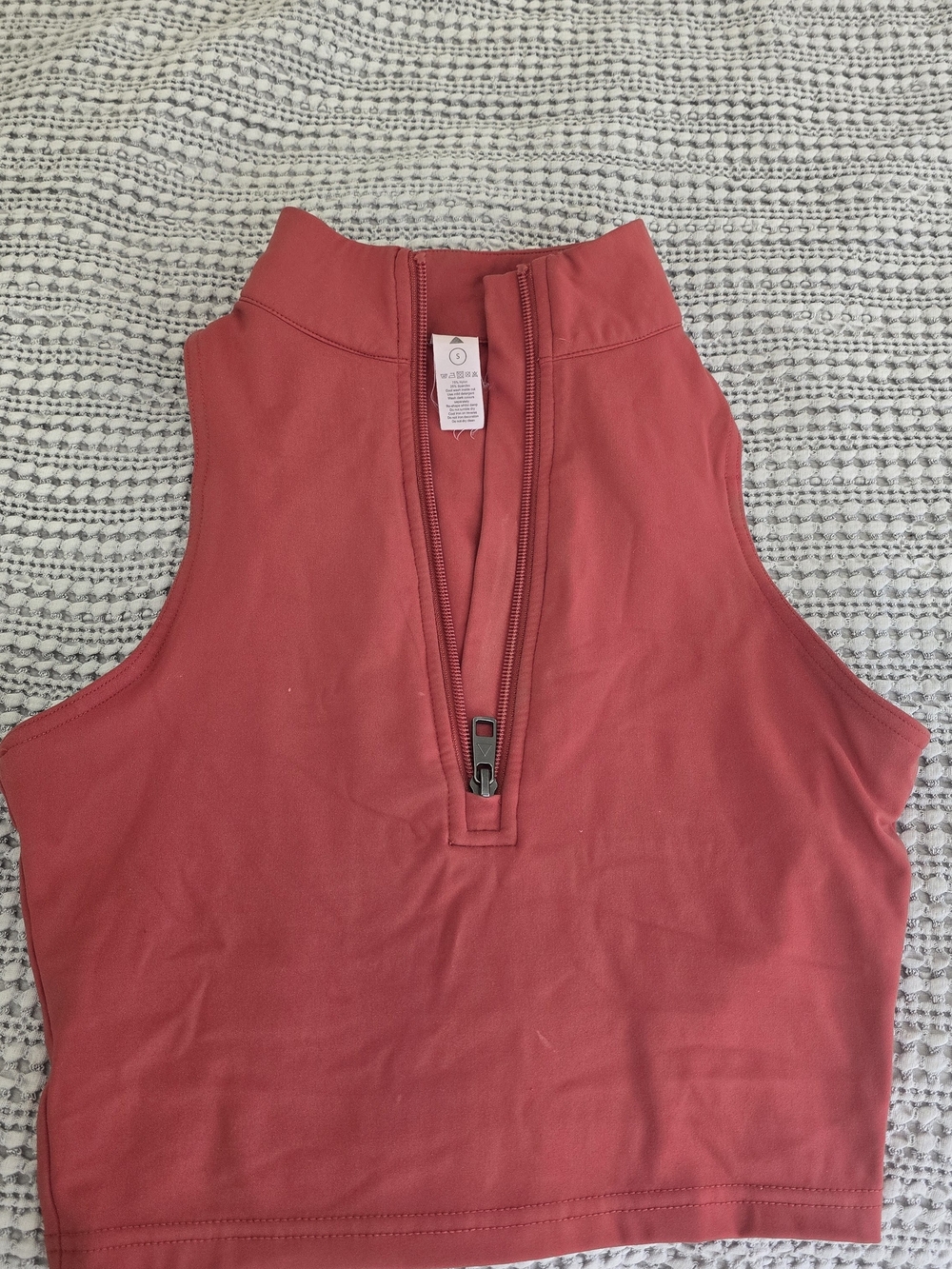 Balance Athletica Sleeveless High-Neck Crop Top in Brick Red